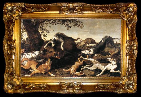 framed  SNYDERS, Frans Wild Boar Hunt  t, ta009-2